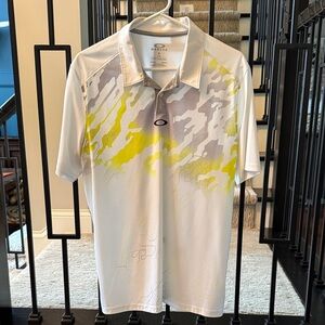 Oakley Men's Polo Shirt in White, Gray, and Yellow
